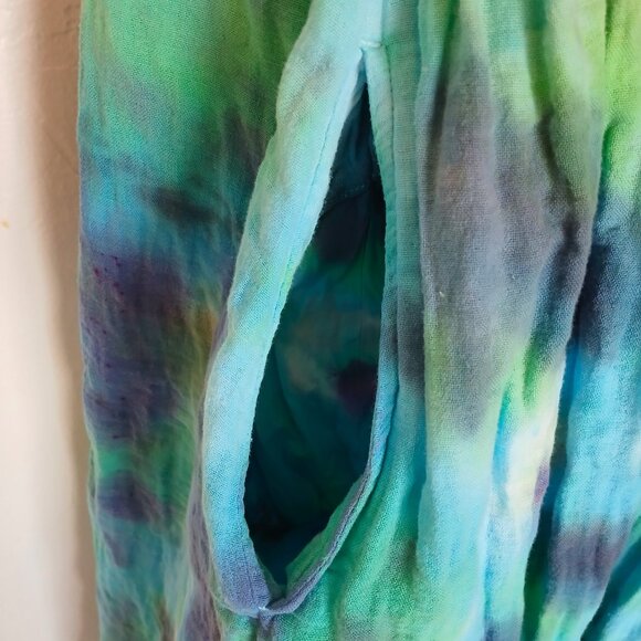 Hand Dyed Blue & Green Dress With Pockets Summer Sundress Women's Size XXXL (22) - Picture 8 of 15